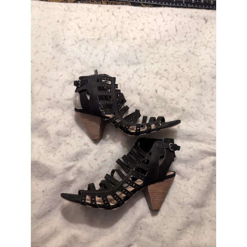 Vince Camuto VC EVALINA Black Nubuck Open Toe 3" Heel Side Zip Size 8 - Picture 1 of 9